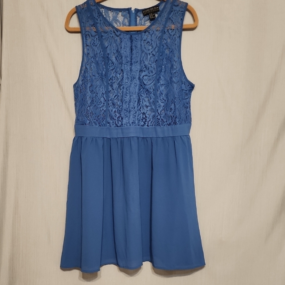 Forever 21 Plus Size 2X Blue Lace Sleeveless Fit & Flare Skater Mini Party Dress